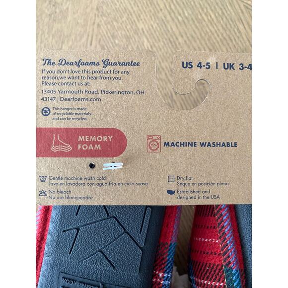 NWT Lil Bear Dearfoams Kids Unisex‎ Red Plaid Slippers Sz 4/5 - Picture 5 of 6